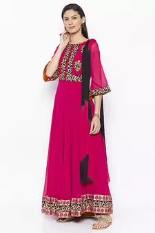 Pink Embroidered Georgette Salwar
