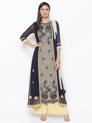 Dark Blue Embroidered Net Salwar 1