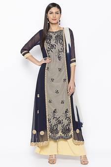 Dark Blue Embroidered Net Salwar