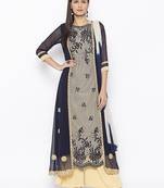 Dark Blue Embroidered Net Salwar
