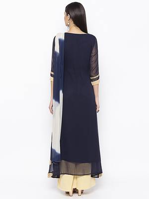 Dark Blue Embroidered Net Salwar 3