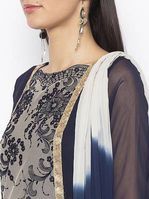 Dark Blue Embroidered Net Salwar 4
