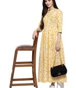 Yellow printed cotton kurtas-and-kurtis