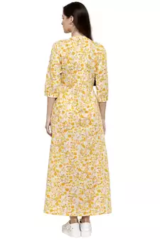 Yellow printed cotton kurtas-and-kurtis