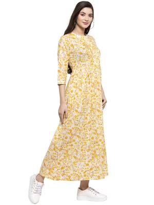 Yellow printed cotton kurtas-and-kurtis 3