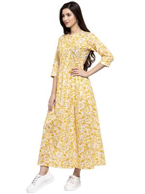 Yellow printed cotton kurtas-and-kurtis 4