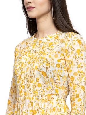 Yellow printed cotton kurtas-and-kurtis 5