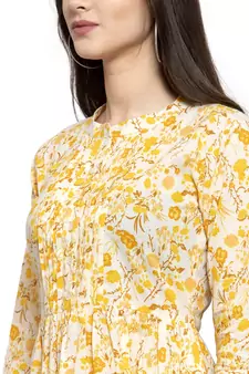 Yellow printed cotton kurtas-and-kurtis