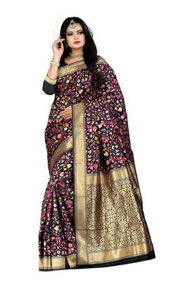 Black woven art silk saree with blouse 1