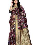 Black woven art silk saree with blouse