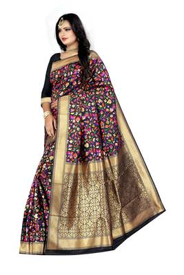 Black woven art silk saree with blouse 2