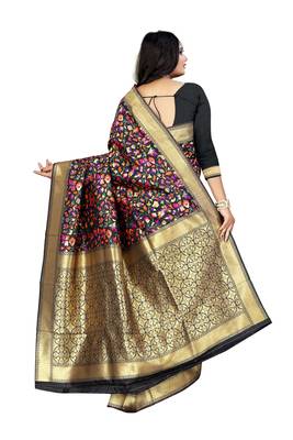 Black woven art silk saree with blouse 3