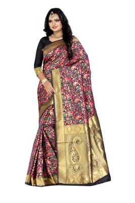 Pink woven banarasi saree with blouse 1