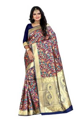 blue woven banarasi saree with blouse 1
