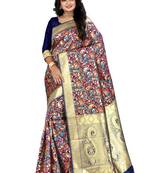blue woven banarasi saree with blouse