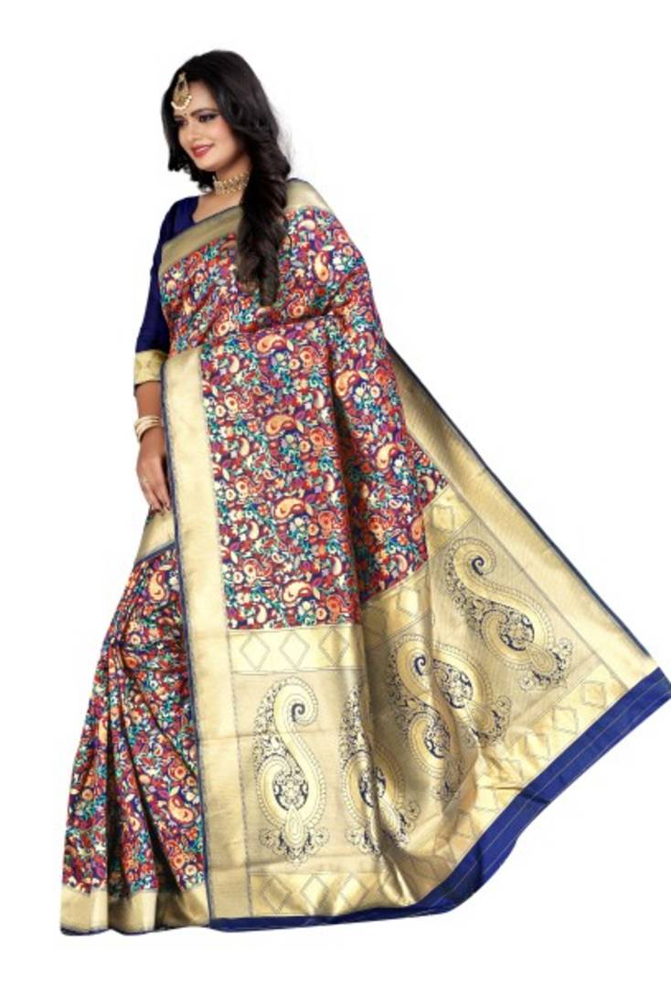 blue woven banarasi saree with blouse