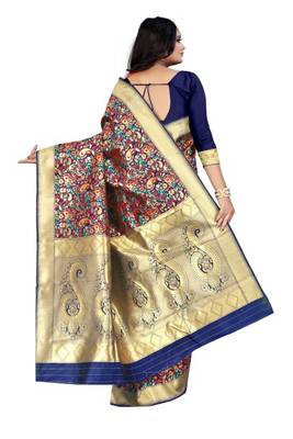 blue woven banarasi saree with blouse 3