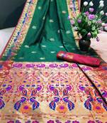Green woven paithani silk saree with blouse
