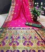 Pink woven paithani silk saree with blouse
