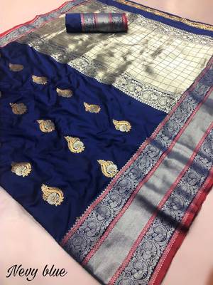 Blue woven cotton silk saree with blouse 1