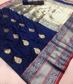 Blue woven cotton silk saree with blouse