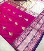 Pink woven cotton silk saree with blouse