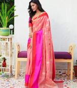 Pink woven cotton silk saree with blouse