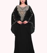 black georgette moroccan islamic dubai kaftan farasha zari and stone work dress