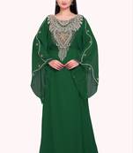 green georgette moroccan islamic dubai kaftan farasha zari and stone work dress