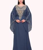 grey georgette moroccan islamic dubai kaftan farasha zari and stone work dress