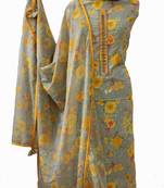 Grey printed cotton unstitched salwar with dupatta