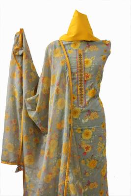 Grey printed cotton unstitched salwar with dupatta 2