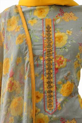 Grey printed cotton unstitched salwar with dupatta 5