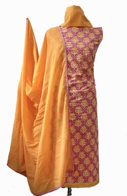 pink embroidered cotton unstitched salwar with dupatta 1