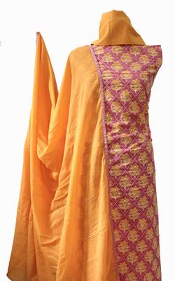 pink embroidered cotton unstitched salwar with dupatta 2