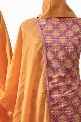 pink embroidered cotton unstitched salwar with dupatta 3
