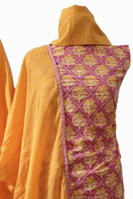 pink embroidered cotton unstitched salwar with dupatta 4