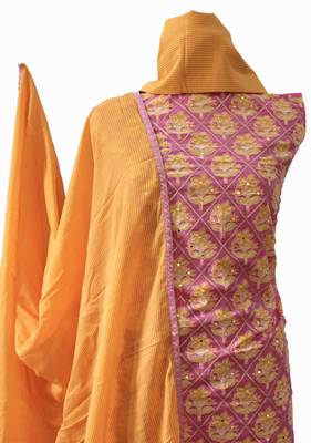pink embroidered cotton unstitched salwar with dupatta 5