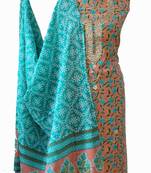 Peach printed cotton unstitched salwar with dupatta