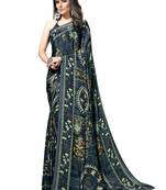 Navy blue printed crepe saree with blouse
