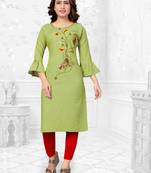 Green embroidered rayon long-kurtis
