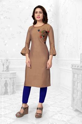 Coffee embroidered rayon long-kurtis 1