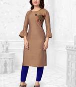 Coffee embroidered rayon long-kurtis