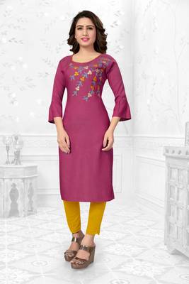 Pink embroidered rayon long-kurtis 1