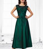 Green embroidered satin long-kurtis