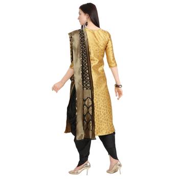 gold banarasi cotton unstitched salwar with dupatta 2