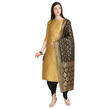 gold banarasi cotton unstitched salwar with dupatta 1