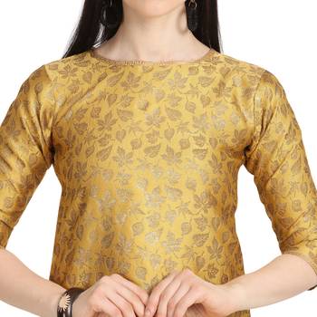 gold banarasi cotton unstitched salwar with dupatta 4