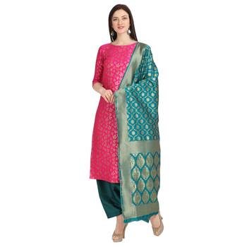 magenta banarasi cotton unstitched salwar with dupatta 1