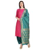magenta banarasi cotton unstitched salwar with dupatta